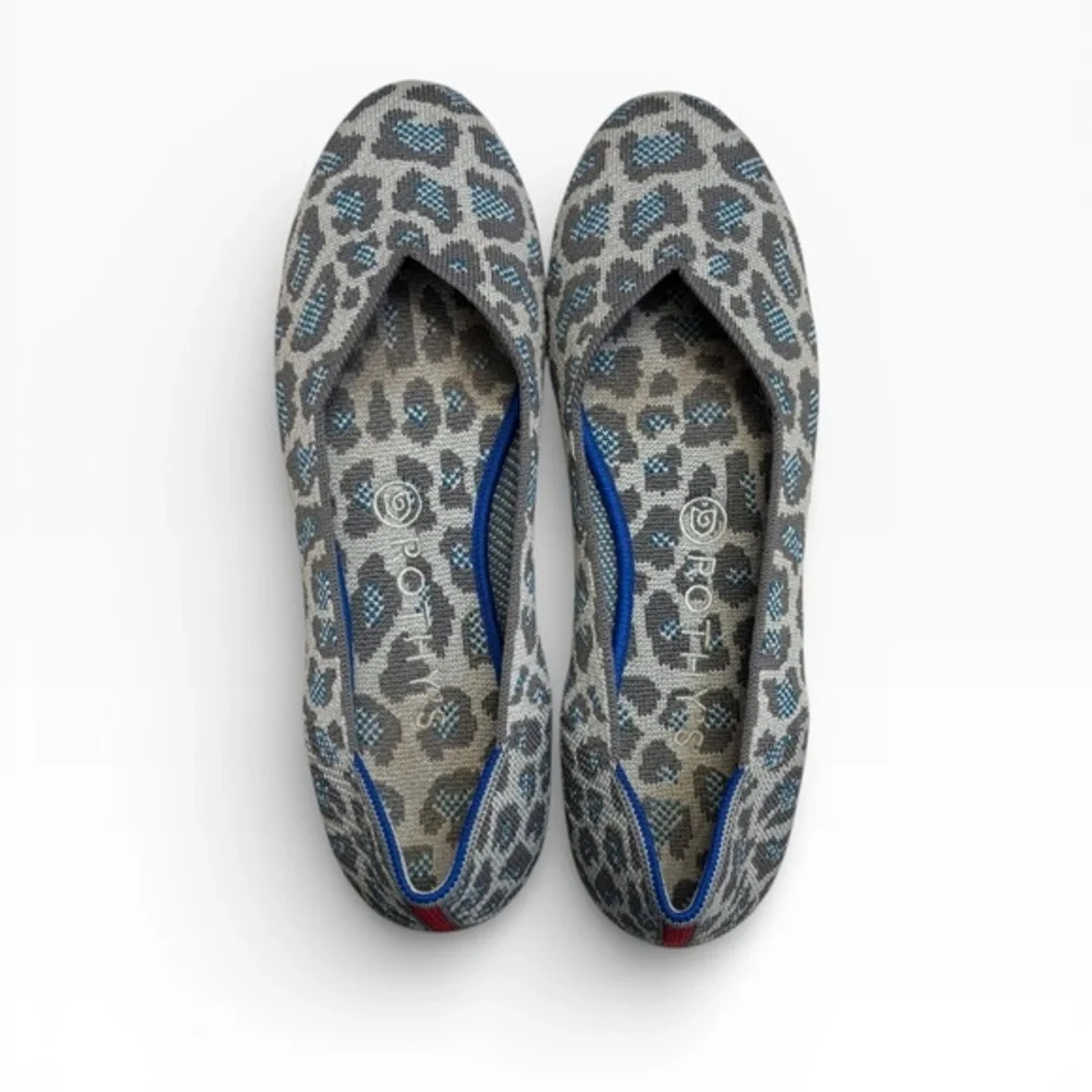 Rothy’s retired gray spotted Leopard Print the square shoes gray Blue 8.5